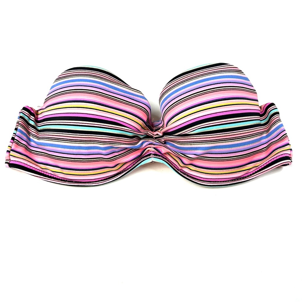 Y2K Victorias Secret 32C Flirt Bandeau Bikini Top Striped Pink Black 8KP #2772